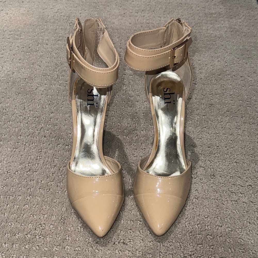 Shi by JOURNEYS Glossy Nude Ankle Strap Heels
